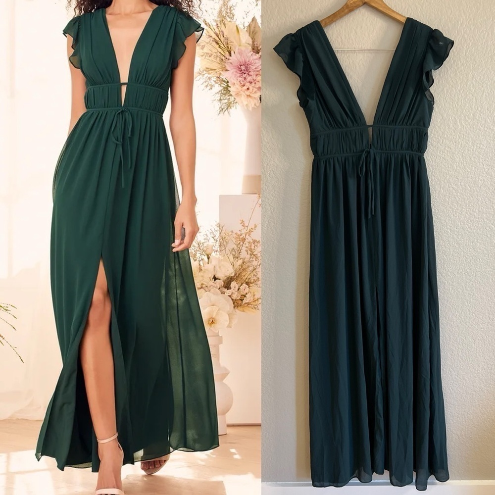 NWOT I'm All Yours Emerald Green Ruffled Maxi Dress